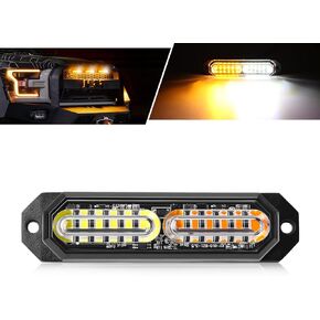 1PC Pack, White Amber Led Grille Lights for Trucks, 12 Led, Emergency Surface Mount Grill Strobe Light, Mini Warning Flashing Bar, Upgraded Waterproof for Dodge Ford Toyota Tacoma Trucks