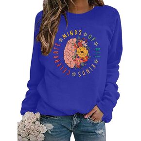 MNLYBABY Women Autism Awareness Sweatshirt Autistic Support Shirt Special Education Teacher Pullover Autism Mom Flowers Tops