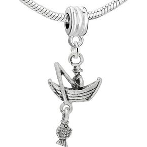 Charm Pendant – Fisherman Fishing on Boat, Zinc Alloy, Fits All European Snake Chain Bracelets, Hole Size 4.5 mm