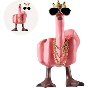 Funny Middle Finger Duck Decor，Little Duck Craft Decoration Sculpture，Home Office Desktop Living Room，BedroomGift，Novelty Finger Duck Sculptures with Crown Necklace(3Color)