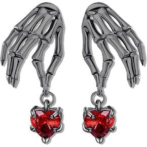 MALOYANVE Skeleton Earrings Goth Gothic 925 Sterling Silver Black Hollowed Skull Hand with Crystal Stud Earrings Halloween Jewelry for Women Men