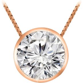 0.6 Carat 14K White Gold Round Diamond Bezel Solitaire Pendant Necklace K Color SI1 Clarity