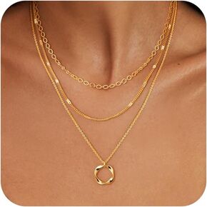 Layered Gold Necklaces for Women Trendy, Stackable 14K Gold Plated/Silver Choker Necklaces for Women Stack Layering Simple Gold/Silver Pendant Chain Necklace Set Jewelry for Women