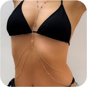 Gold Body Chain for Women Layering Sexy Body Jewelry Rhinestone Crossover Body Chain Bikini Summer Crystal Belly Chain for Girls
