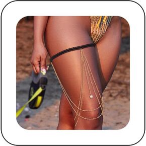 Vintage Layered Pearl Leg Chain Pearl Thigh Leg Chain Summer Beach Thigh Chain Bikini Body Chain Gold Tassel Leg Thigh Chain Jewellery for Women