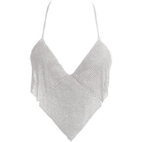 سلسلة الجسم سباركلي ليموني داخلي حجر الراين هامش الرسن أعلى سلسلة مجوهرات معدنية كريستال Bralette سلسلة للنساء