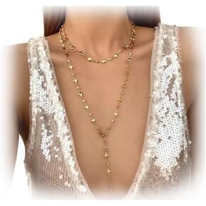 Silver/Gold Rhinestone Long Chest Chain Necklace Sexy Bikini Simple Heart Tassel Clavicle Necklace Summer Multi Layered Bra Body Chain Jewelry for Women