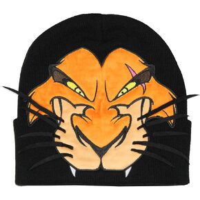 Disney The Lion King Scar Felt Embroidered Face Design with 3D Whiskers Adult Cuffed Beanie Hat