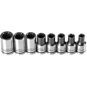 Powerbuilt 8 Piece 1/4" Dr. SAE Spline Socket Set with Storage Tray - 642053, Silver