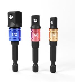 3Pcs Power Extension Bar Set, 1/4 In. Hex Shank Driver Socket Adapter for Drill 1/4 In. 3/8 In. 1/2 In. Chrome Vanadium Steel Adapter