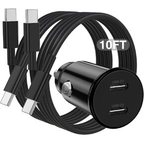 Car Charger for iPhone 15, 40W Dual USB C Car Charger Cigarette Lighter with 2 Pack 3FT USB C to USB C Cable Fast Charging Compatible for iPhone 15 Pro/15 Pro Max, iPad Pro/Air/Mini-White