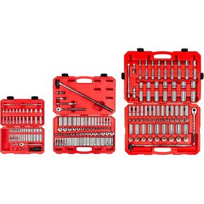 TEKTON 1/4, 3/8, 1/2 Inch Drive 6-Point Socket Set with Rails (214-Piece) | SHD99202