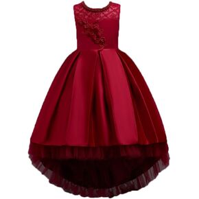 Ball Gowns for Princess Elegant Size 3T-4T Wine Red High Low Flower Girl Dresses for Girls Beauty Cute Knee Long Train Sleeveless Little Baby Children Toddler Girl Dress Tulle Satin (Burgundy, 110 )