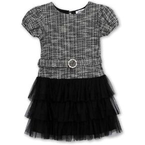 Speechless Girls' Short Sleeve Knit Boucle and Tulle Dress