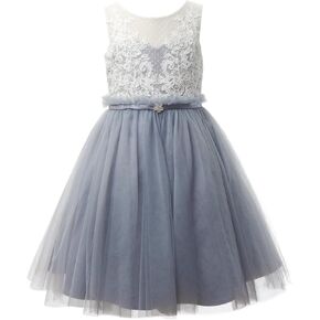 PLUVIOPHILY Lace Dusty Grey Tulle Wedding Flower Girl Dress Junior Bridesmaid Dress…