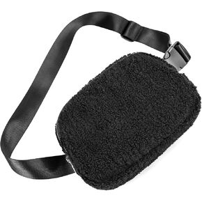 Fleece Belt Bag Women Sherpa Crossbody Waist Bag Adjustable Strap Black