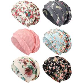 Geyoga 6 Pieces Slouchy Hair Loss Beanies Hats Soft Polyester Cancer Hat Stretchy Sleeping Cap Headwear for Women