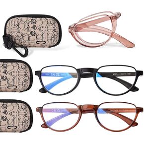Folding Reading Glasses for Women Men, Portable Blue Light Blocking Readers Compact Reading Eyeglasses with Case