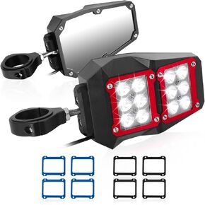 UTV Side Mirrors Convex Rear View Anti-Glare 360 Degrees Rotated Roll Cage Bar Mount Adjustment Handlebar Mount Universal for UTVs (Industrial, White LED)