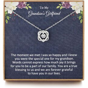 To My Grandson's Girlfriend Gift, Sterling Silver 2 Interlocking Infinity Heart Necklace for Grandson's Girlfriend, Gifts to Grandsons Girlfriend on Birthday, Valentine's Day, Christmas Jewelry