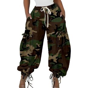 Voghtic Women's Baggy Y2K Elastic Waisted Jeans Bow-Knot Drawstring Pull-On Cargo Denim Pants Harem Pants Streetwear