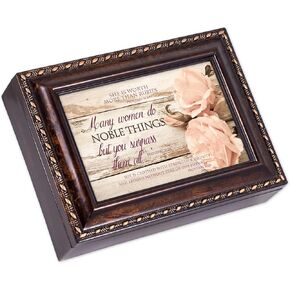Cottage Garden Proverbs 31 Woman Distressed Burlwood Rope Trim Music Box Plays Amazing Grace