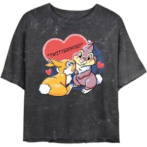 Disney Women's Juniors' Twitterpated Mineral Wash Crop Tee