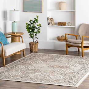 nuLOOM 3x5 Becca Traditional Tiled Area Rug, Beige, Faded Transitional Design, Stain Resistant, For Bedroom, Dining Room, Living Room, Hallway, Office, Kitchen, Entryway