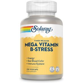 SOLARAY Mega Vitamin B-Stress - Timed Release Vitamin B Complex w/Vitamin B12, B6, Folic Acid, VIT. C - Stress, Energy, Red Blood Cell, Immune Support - Vegan, 60-Day Guarantee (276 CT)