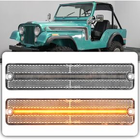 2pcs Smoked Lens LED Side Marker Lights Assembly for Jee'p Cherokee SJ Wagoneer Grand Wagoneer J10 J20 Pickup CJ-5 CJ-6 CJ-7 Front Rear Bumper Sidemarker Lamps Replace O'EM Sidemarker Lamps