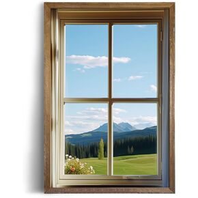 Rolled Canvas 24x36 Print Wall Decor - Windows View to Nature Wall Art - Decoration Bedroom, Living Room Office - Serene Tranquil Sunshine Meadow Photograh Flower Floral Mountain - Summer Swiss Alps