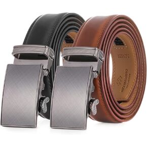 Mio Marino Mens Belt - Simple Adjustable Linxx Buckle with Genuine Leather - Modern Dress Ratchet Belts for Men - 2 Pack