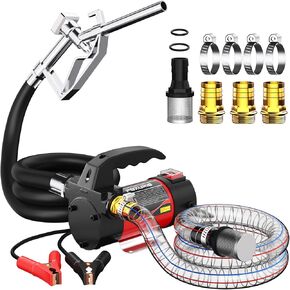 Fuel Transfer Pump Kit, 12V 10GPM DC Diesel Transfer Pump with Mechanical Nozzle, Portable Electric Transfer Pump for Diesel, Kerosene, Transformer Oil