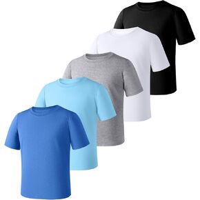 5 Pack Boys Athletic Shirts Mesh Quick Dry Short Sleeve T-Shirt for Kids Soccer,Basketball,Swim 7-16 Years
