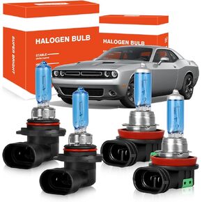 OQSNCV Fit for Dodge Challenger (2015-2023) High Performance Halogen Headlight Bulbs, 9012 High/Low Beam + H11 Fog Light Headlamp Replacement Bulbs Kit 100W, Pack of 4