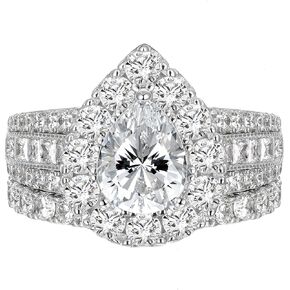 SHELOVES Pear Cubic Zirconia Wedding Ring Sets For Women Teardrop Halo Bridal Sets 925 Sterling Silver Sz 5-10