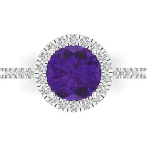 Clara Pucci 1.79ct Round Cut Solitaire halo Natural Amethyst Designer Wedding Bridal art deco Anniversary Ring 14k White Gold