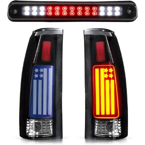 LED Tail Light Assembly + 3rd Brake Light Kit Fit for Chevy Silverado 1500 2500 HD 3500 HD 2007-2014, for GMC Sierra 3500 HD 2008-2014 with Dual Wheel Only, 3Pcs, Chrome Housing Smoke Lens