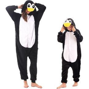 Animal Hooded Onesie Costume for Kids Adults Boys Girls Halloween Easter Mens Womens Cosplay Outfit Kit Penguin