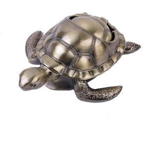Cute Turtle Windproof Smoking Ashtray with Lid for Indoor Outdoor Use, Portable Metal Odor Suppressing Cigarette Holder for Home Office Decoration