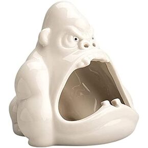 Gorilla Shape Ashtray Ceramic Open Mouth Ashtray Animal Statue Sculpture Ornament for Home Office Decoration - White