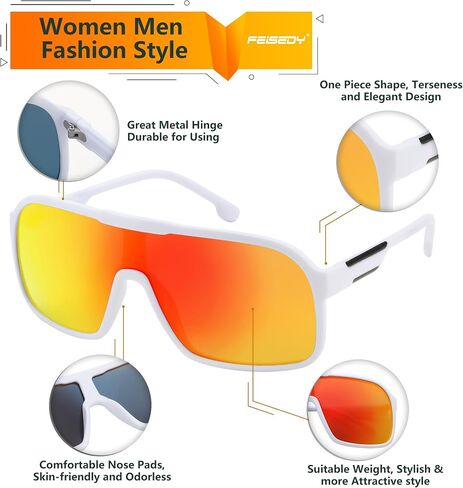 FEISEDY Fashion Polarized Sunglasses Oversized One Piece Reflective Lens Sports Sun Glasses B0122 in Saudi Arabia