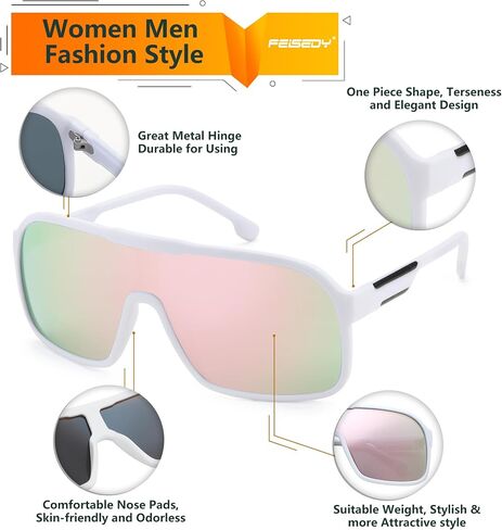 FEISEDY Fashion Polarized Sunglasses Oversized One Piece Reflective Lens Sports Sun Glasses B0122 in Saudi Arabia