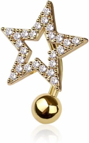 Pierced Owl 14GA 316L Stainless Steel CZ Crystal Star Reverse Belly Button Ring in Saudi Arabia