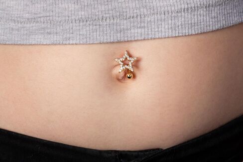 Pierced Owl 14GA 316L Stainless Steel CZ Crystal Star Reverse Belly Button Ring in Saudi Arabia