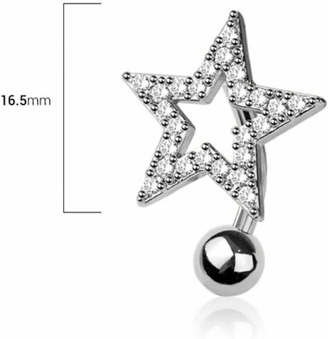 Pierced Owl 14GA 316L Stainless Steel CZ Crystal Star Reverse Belly Button Ring in Saudi Arabia