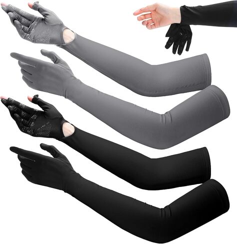 Yahenda 2 Pairs Women UV Long Sun Protection Gloves Touchscreen Arm Sun Driving Gloves UPF 50+ for Outdoor Sports Cycling in Kuwait