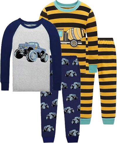 Dolphin&Fish Boys Cotton Pajamas 4Pieces Set Long Sleeve Boys Toddler Sleepwears Kids Clothes. in Kuwait
