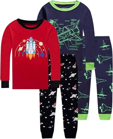 Dolphin&Fish Boys Cotton Pajamas 4Pieces Set Long Sleeve Boys Toddler Sleepwears Kids Clothes. in Kuwait