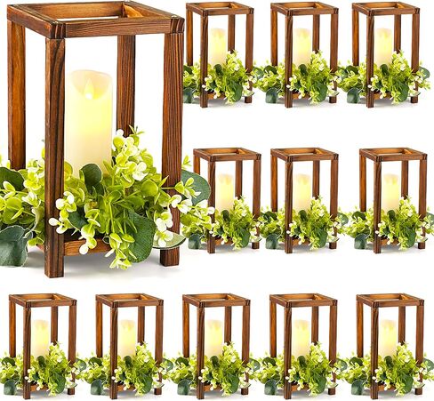 12 Set Wooden Wedding Lantern Centerpiece, Lantern Candle Holder for Farmhouse Candle Lantern for Table Fireplace, Perfect for Table Decoration & Country Barn Weddings(No Candles & Flowers) in Kuwait